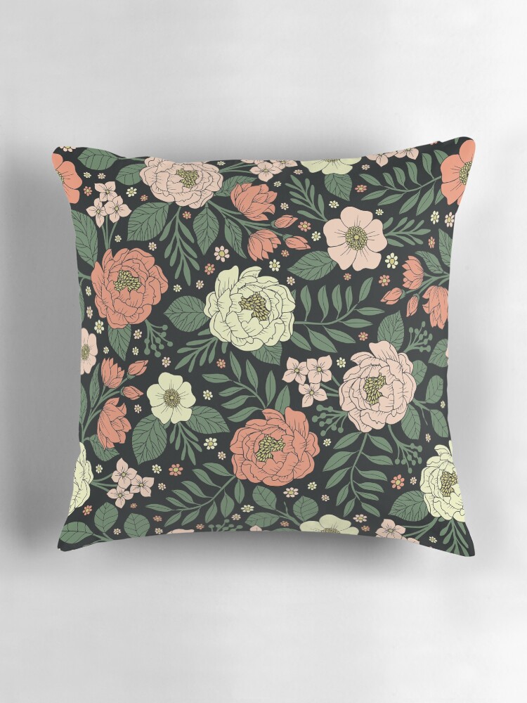 Thumbnail 3 of 4, Pillow, Peach, Green & Coral Floral Pattern designed and sold by somecallmebeth.