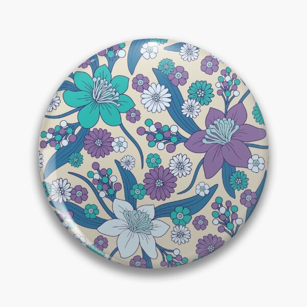 Item preview, Purple, Teal & Blue 1970s Inspired Retro Floral Pattern designed and sold by somecallmebeth.