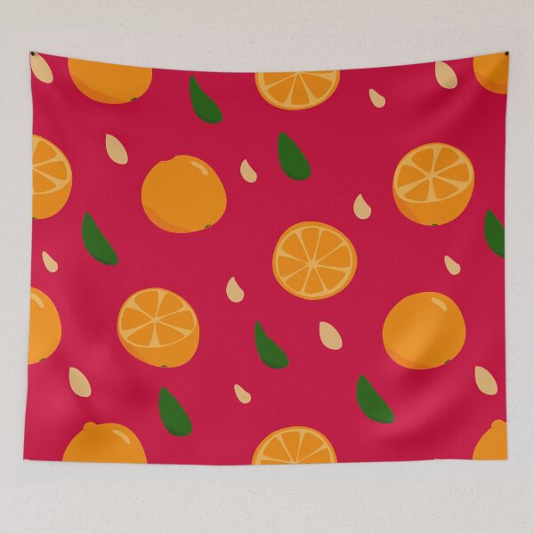Item preview, Fruta Naranja Verano Patrón Sobre Fondo Rojo designed and sold by tlemskaya.