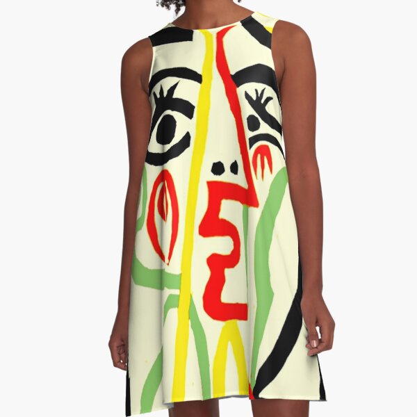 TETE DE FEMME : Fantasy Abstract Painting Print A-Line Dress