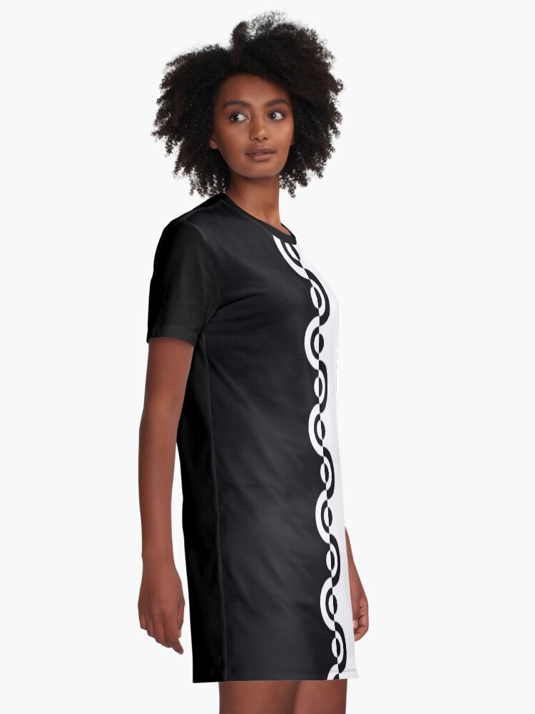 Alternate view of Black & White 60's Two Tone Mod Ska Pattern Graphic T-Shirt Dress
