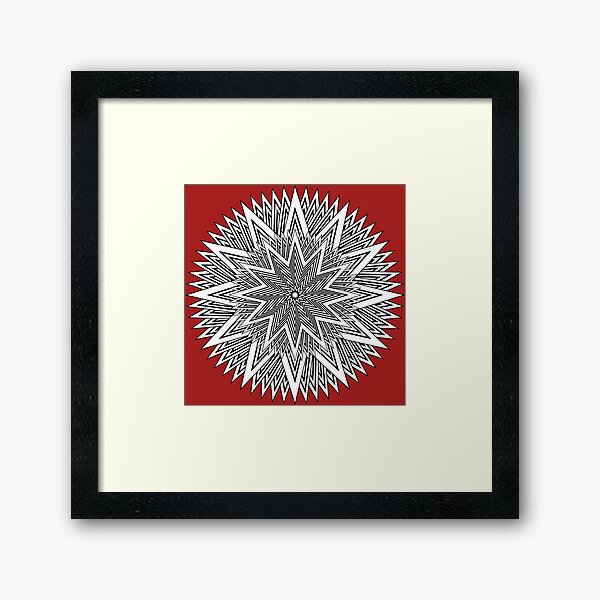 Monochrome Mandala Red Framed Art Print