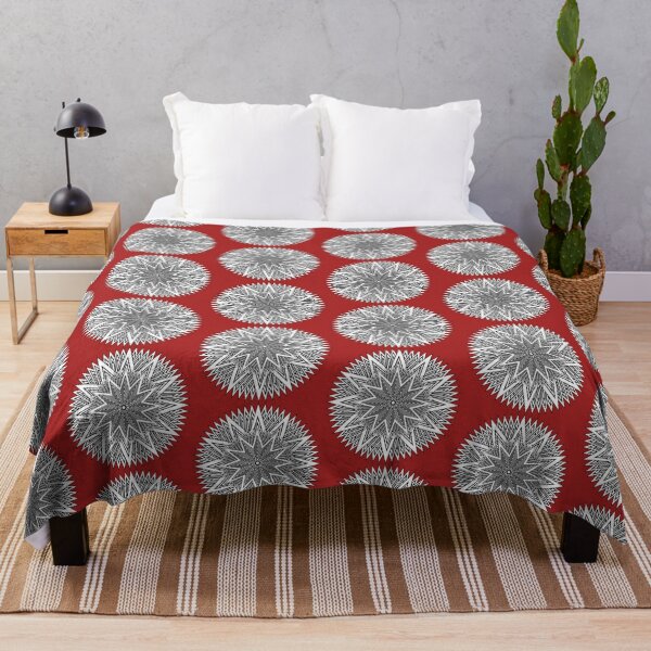 Monochrome Mandala Red Throw Blanket