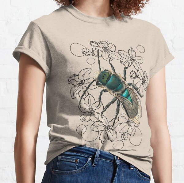 Blue, Orchard, Mason Bee Doodle, white Classic T-Shirt