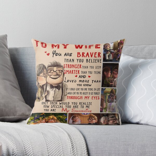 Carl & Ellie To My Wife You're Braver Than You Believe Quilt Blanket Fleece Blanket To My Wife Blanket Warmer Gift Gift For Her Throw Pillow