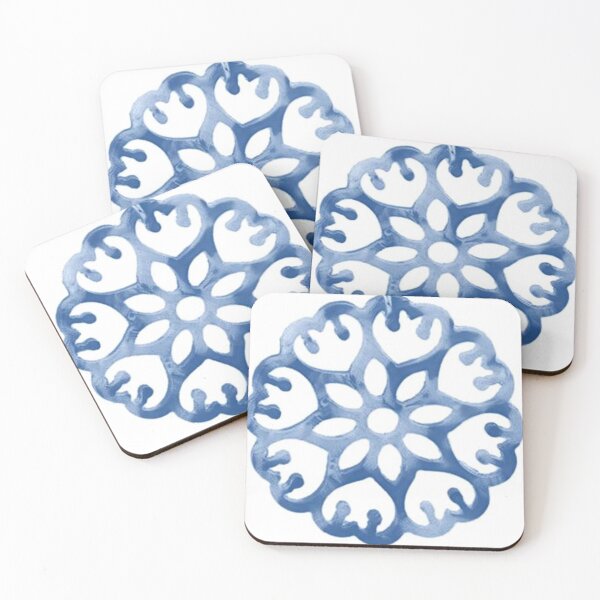 Item preview, STELLA 9 flower star chain round blue circle mandala white hearts stripes jewel designed and sold by dragonemma.