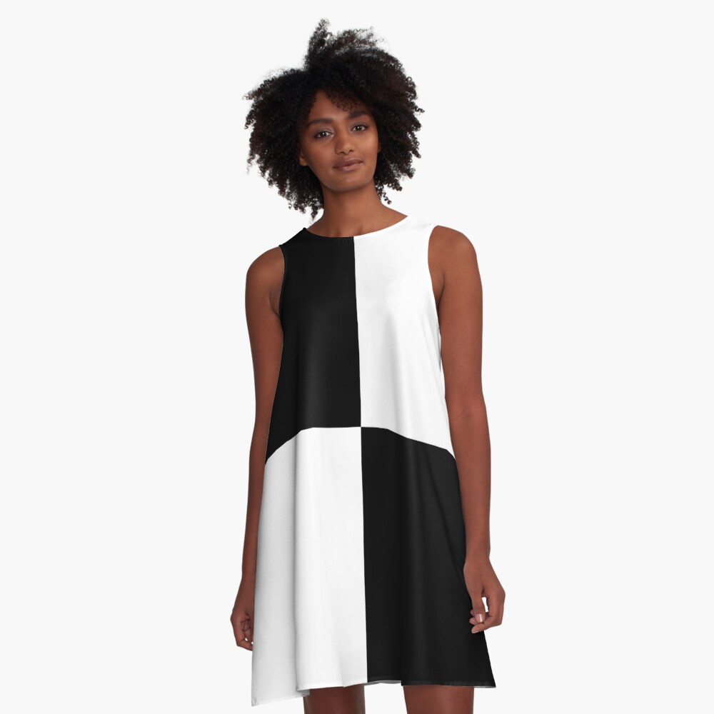 Black and White Quad Contrast Blocks A-Line Dress