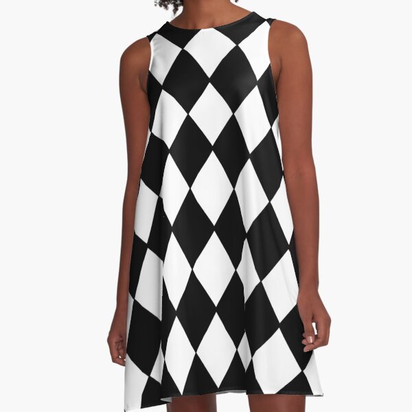 Black and White Contrast Harlequin Pattern A-Line Dress