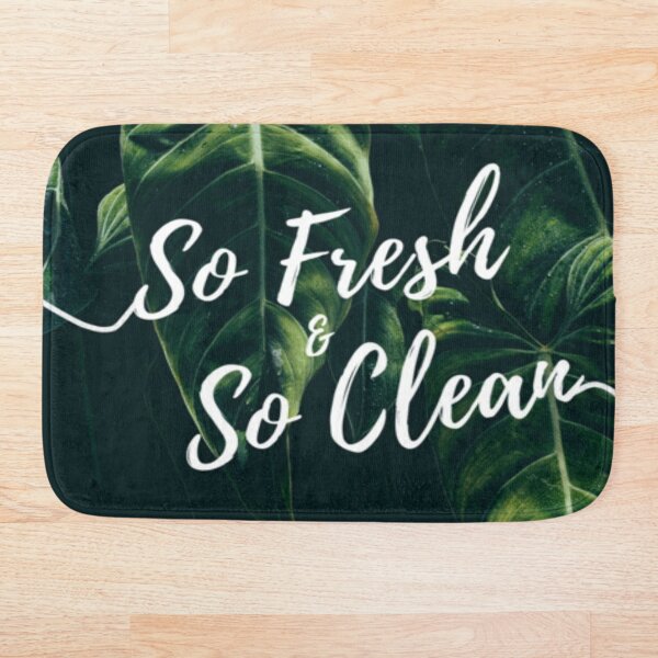 So Fresh & So Clean Bath Mat, Shower Rug Tropical, Green Leaf Rug, Palm Shower Mat, Stylish Modern Bath Mat, Quote Bath Mat, Leaf Bath Mat Bath Mat