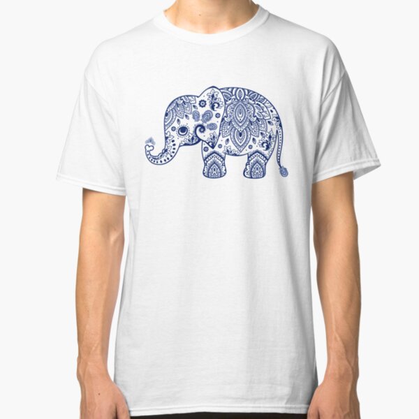 Blue Floral Elephant Illustration Classic T-Shirt