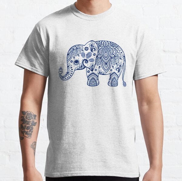 Blue Floral Elephant Illustration Classic T-Shirt