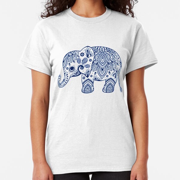 Blue Floral Elephant Illustration Classic T-Shirt