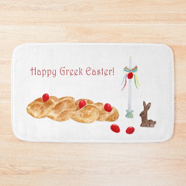 Item preview, Happy Greek Easter Watercolor Tsoureki Bread, Chocolate Bunny designed and sold by daphsam.