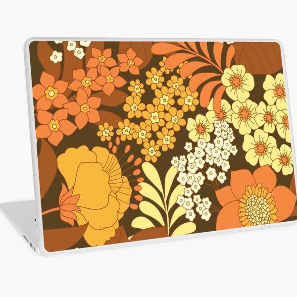 Brown, Yellow, Orange & Ivory Retro Flowers Laptop Skin