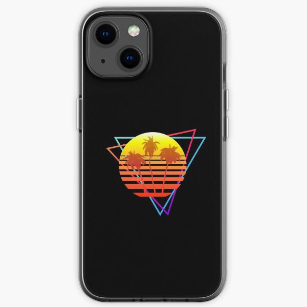 Synthwave Sun (with palm trees and triangles) iPhone Soft Case
