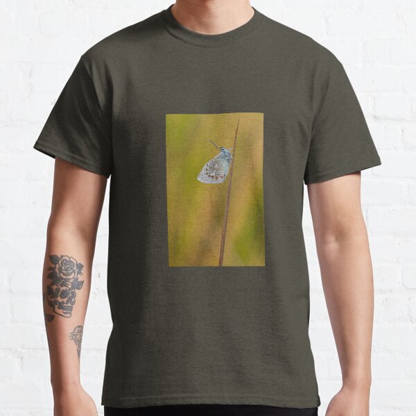 Common Blue Butterfly or Polyommatus icarus on a reed stem Classic T-Shirt