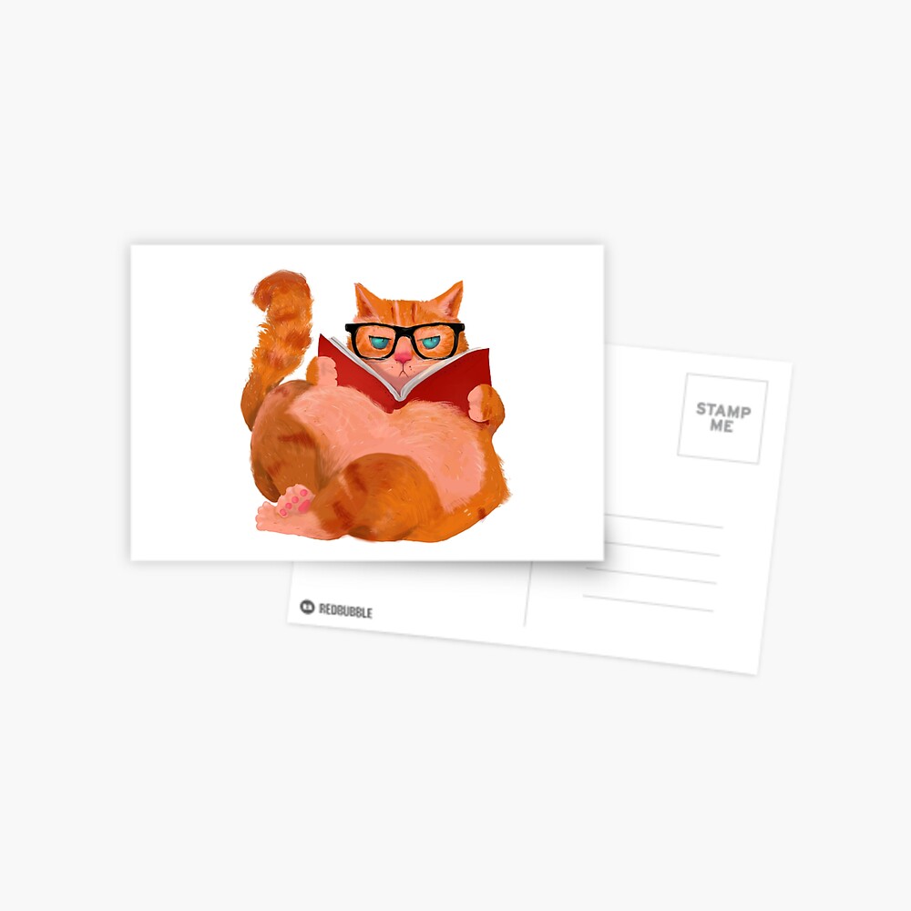 "The reading cat" Postcard for Sale by CGata Redbubble