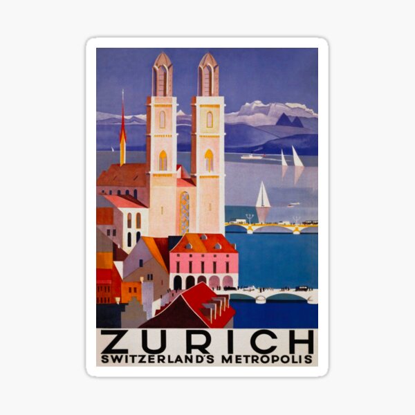 Item preview, Zurich Switzerland Vintage Travel Poster designed and sold by vintagevivian.