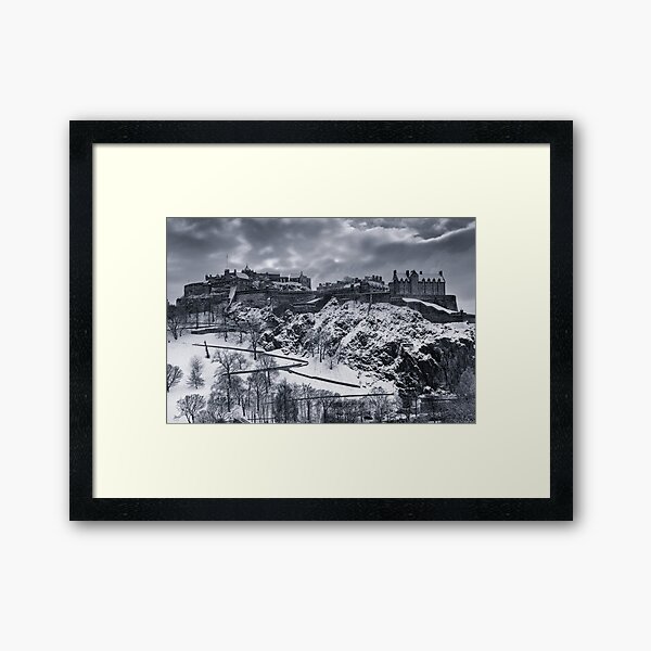Edinburgh Castle in winter clothing Framed Art Print