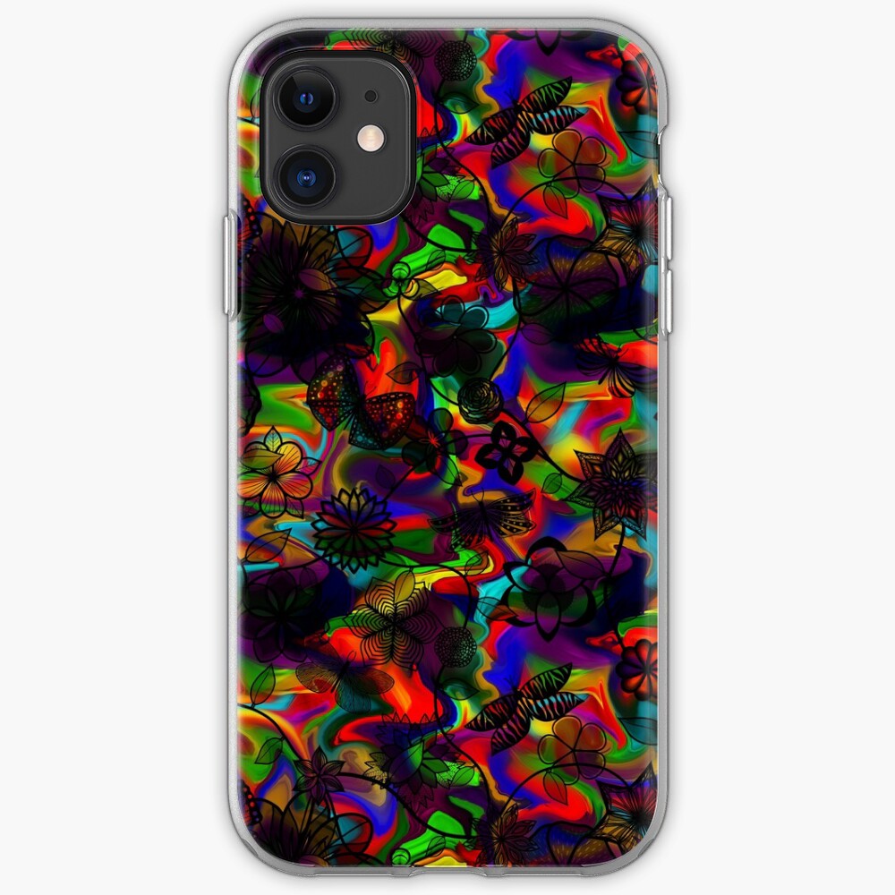 Butterfly Garden - Black on Rainbow iPhone Case & Cover
