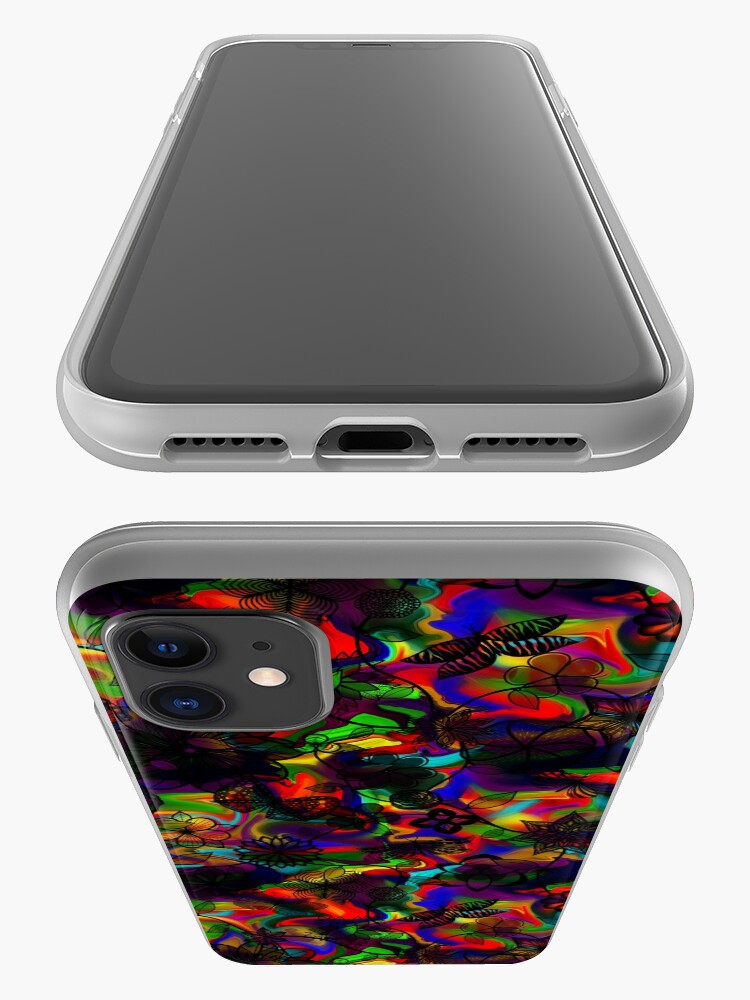 Alternate view of Butterfly Garden - Black on Rainbow iPhone Case & Cover