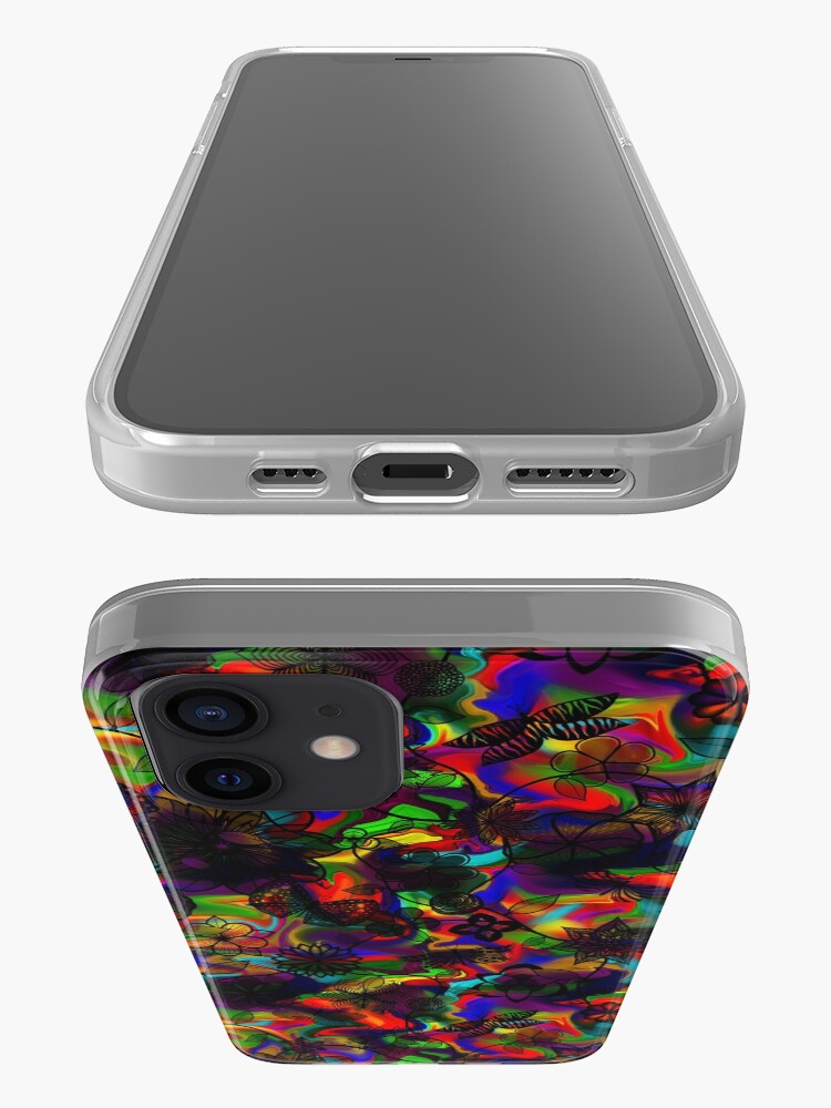 Alternate view of Butterfly Garden - Black on Rainbow iPhone Case & Cover
