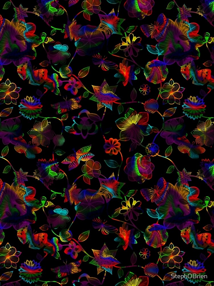 Butterfly Garden - Rainbow on Black by StephOBrien