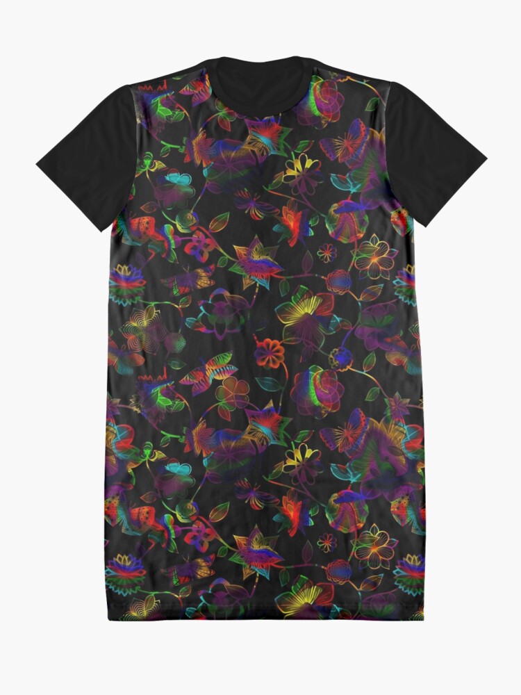 Alternate view of Butterfly Garden - Rainbow on Black Graphic T-Shirt Dress