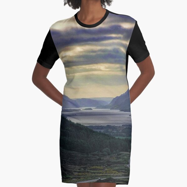 Looking West-To Loch Maree in the Highlands of Scotland(2) Graphic T-Shirt Dress