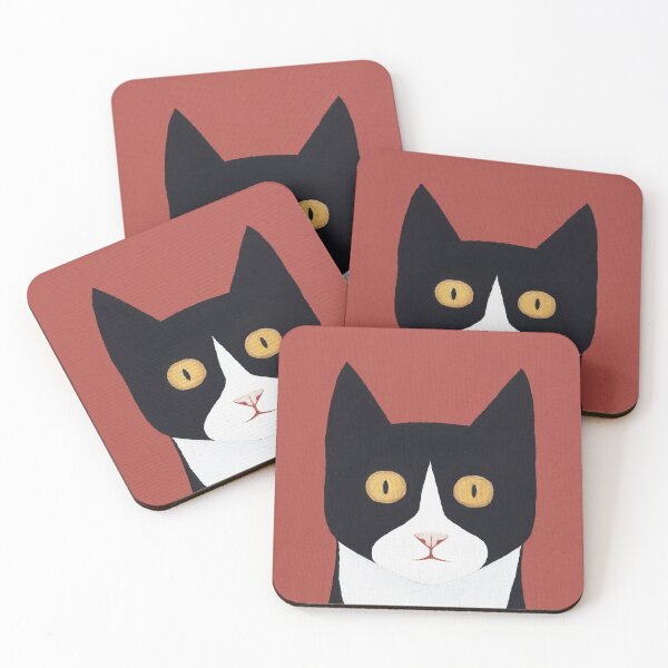 Item preview, Black And White Tuxedo Cat With Red Background  designed and sold by ccelia7280.