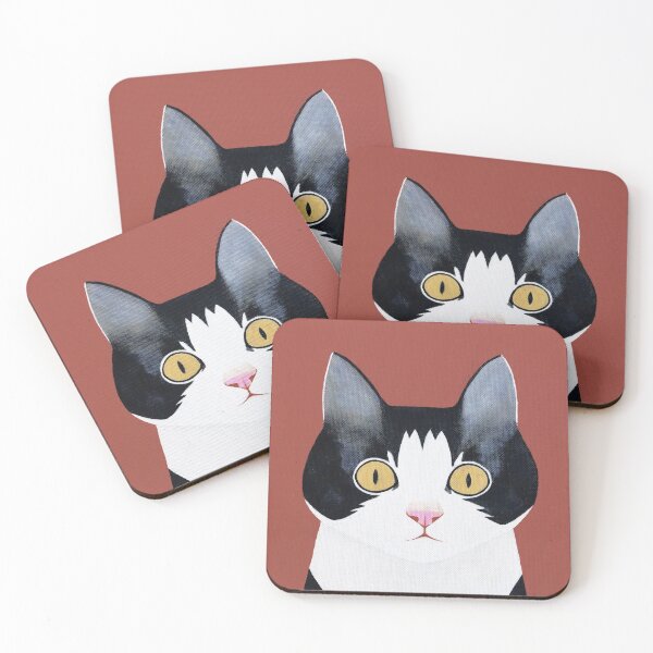 Item preview, Black And White Cat With Red Background Art designed and sold by ccelia7280.