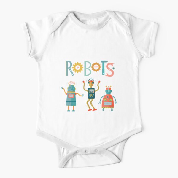 Cute Robots Having Fun Short Sleeve Baby One-Piece