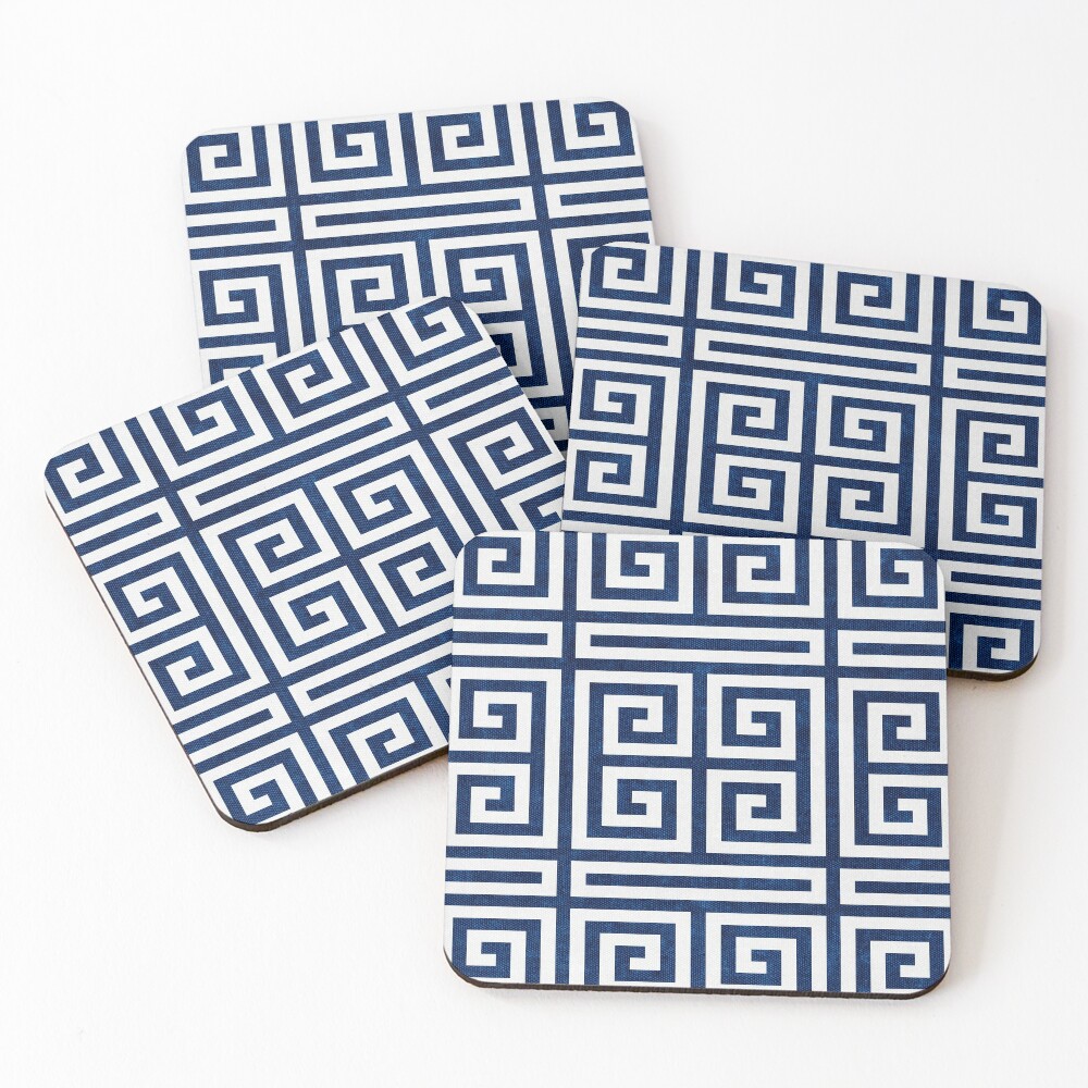 Navy Blue Greek Key Meander Square Coasters (Set of 4) for Sale by  rewstudio