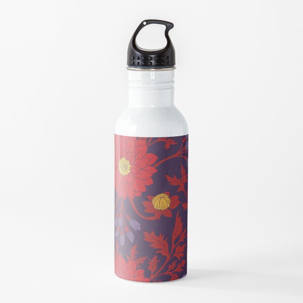 Purple, Red and Yellow Dark Floral Water Bottle