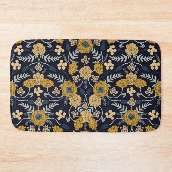 Item preview, Navy Blue, Turquoise, Cream & Mustard Yellow Dark Floral Pattern designed and sold by somecallmebeth.