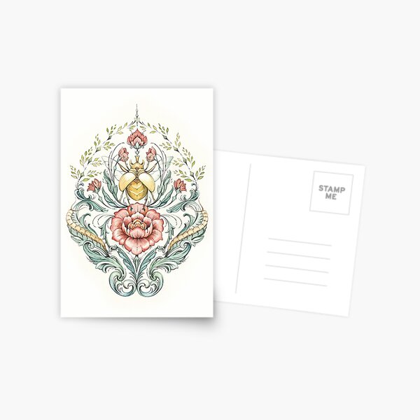 Antique pattern - Beetle and centipedes Postcard