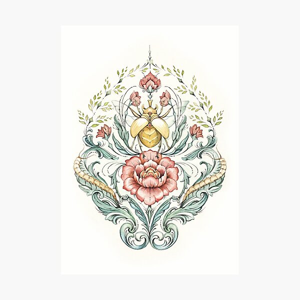 Antique pattern - Beetle and centipedes Photographic Print