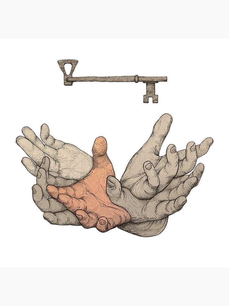 Thumbnail 5 of 5, Acrylic Block, Axe, Key & 22 Fingers graphic Art designed and sold by FINCHFINCHER.
