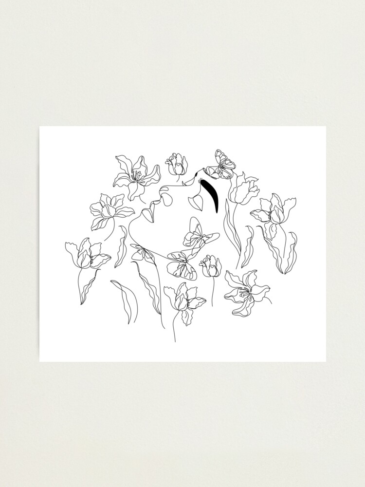 Impression Photo Impression D Art En Ligne Femme Avec Des Fleurs Dessin Au Trait Fille Dessin Au Trait Femme Tete De Fleur Minimaliste Impression De Femme Dessin Au Trait Minimaliste Visage Feminin