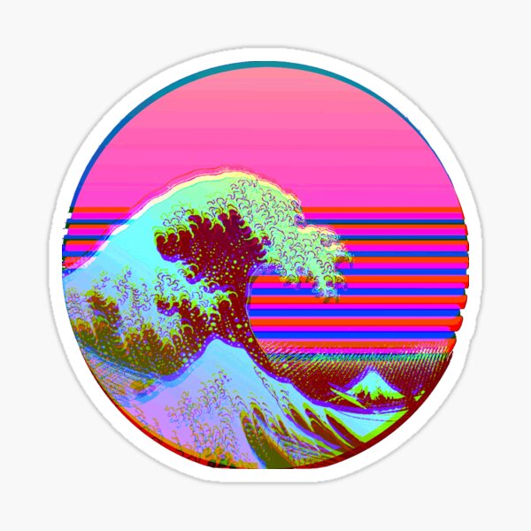 Retrowave Sunset With The Great Wave Off Kanagawa Sticker