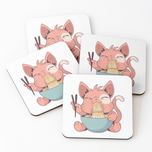 Item preview, Kawaii Cat Eating Ramen designed and sold by RealestDesigns.