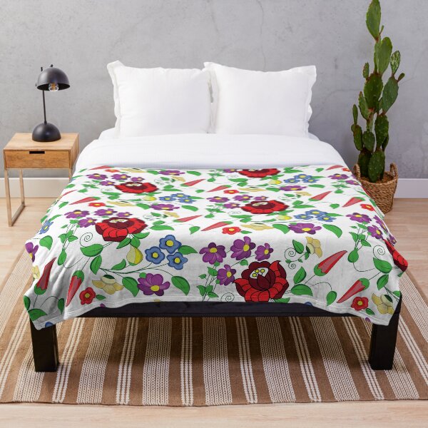 Hungarian folk art motifs folk floral from kalocsa Throw Blanket