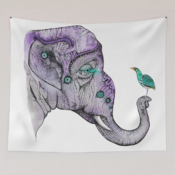 Item preview, When Worlds Collide | Elephant Bird Illustration  designed and sold by inkhivecreative.