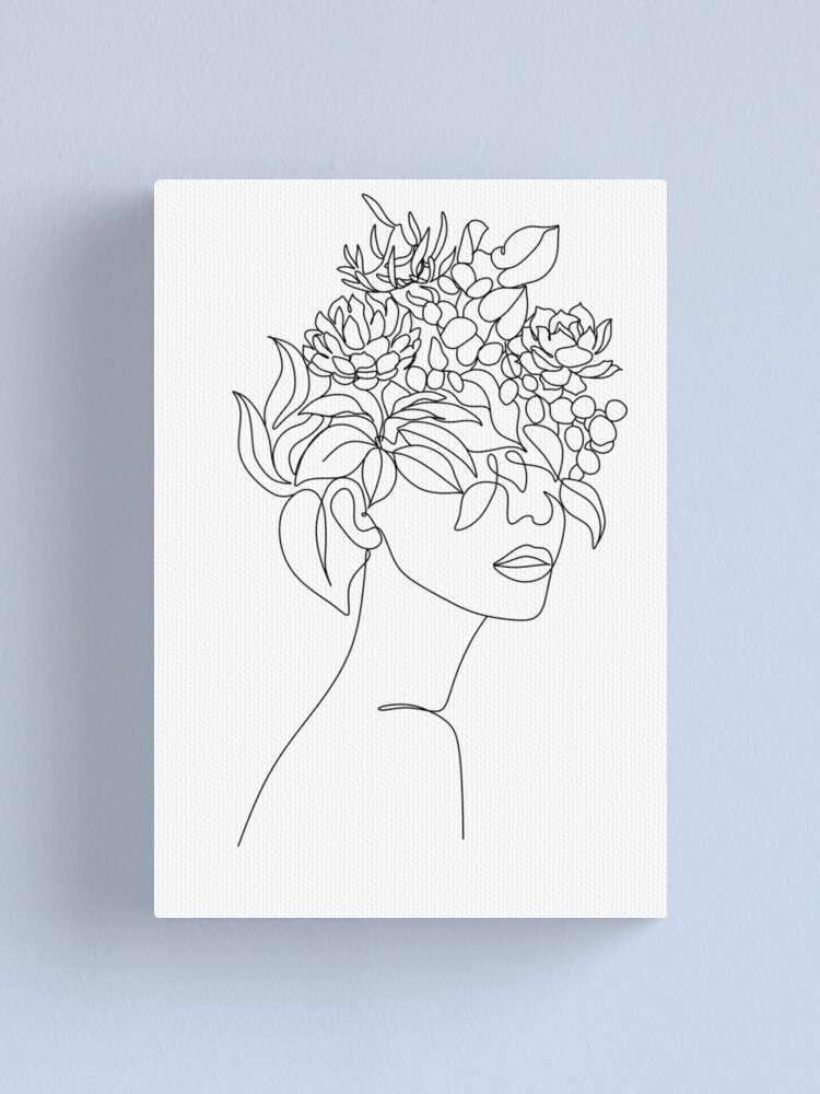 Canvas Sketch Picture, Canvas Drawing Poster, Head Flowers Prints