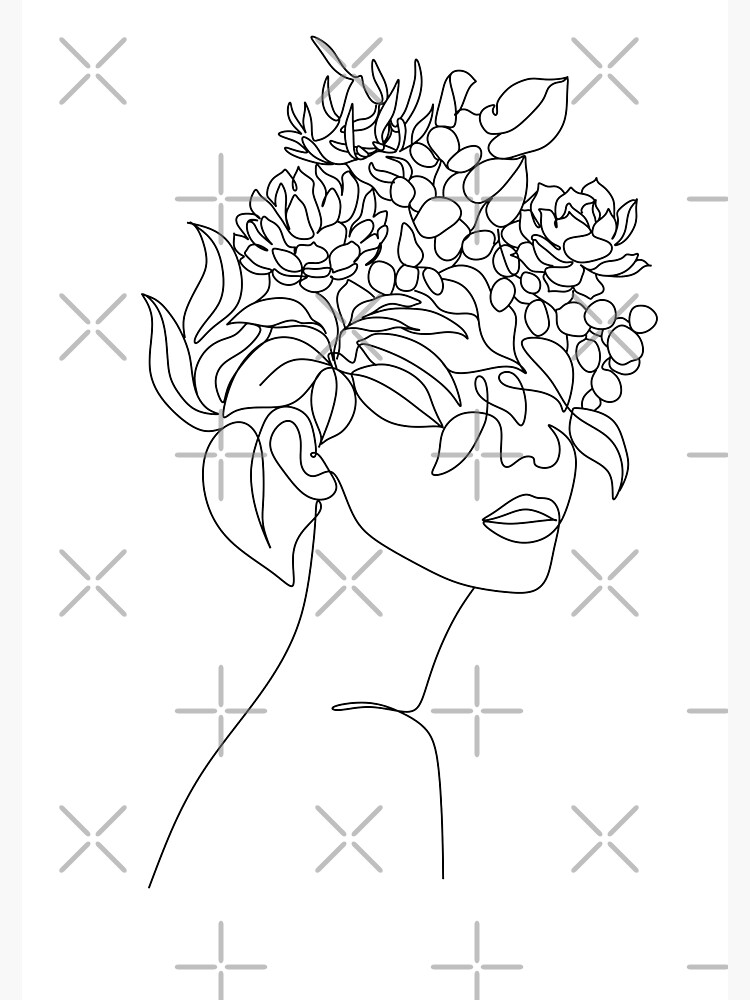 Pflanzenkopf Frau Kunstdruck | Frau mit Pflanzen auf Kopfplakat | Blumenfrau Wandkunst | Frau mit Blumenkopfdruck | Strichzeichnung Frau von OneLinePrint