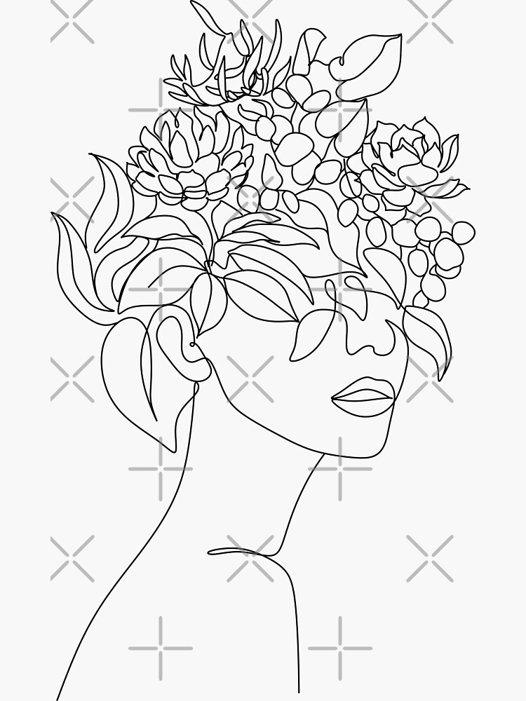 Plant Head Woman Art Print | Woman With Plants on Head Poster | Flower Woman Wall Art | Woman With Flower Head Print | Line Drawing Woman by OneLinePrint