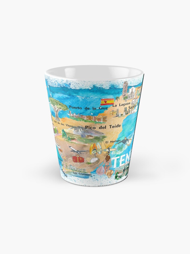 Coffee Mug, Tenerife Canarias Spain Illustrated Map with Landmarks and Highlights  designed and sold by artshop77