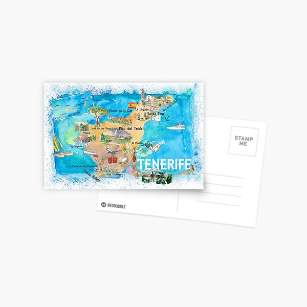Tenerife Canarias Spain Illustrated Map with Landmarks and Highlights Postcard