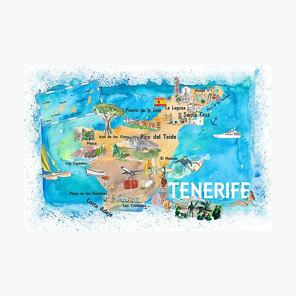 Item preview, Tenerife Canarias Spain Illustrated Map with Landmarks and Highlights  designed and sold by artshop77.