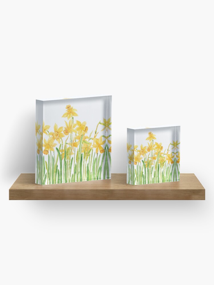 Alternate view of yellow daffodils field watercolor Acrylic Block